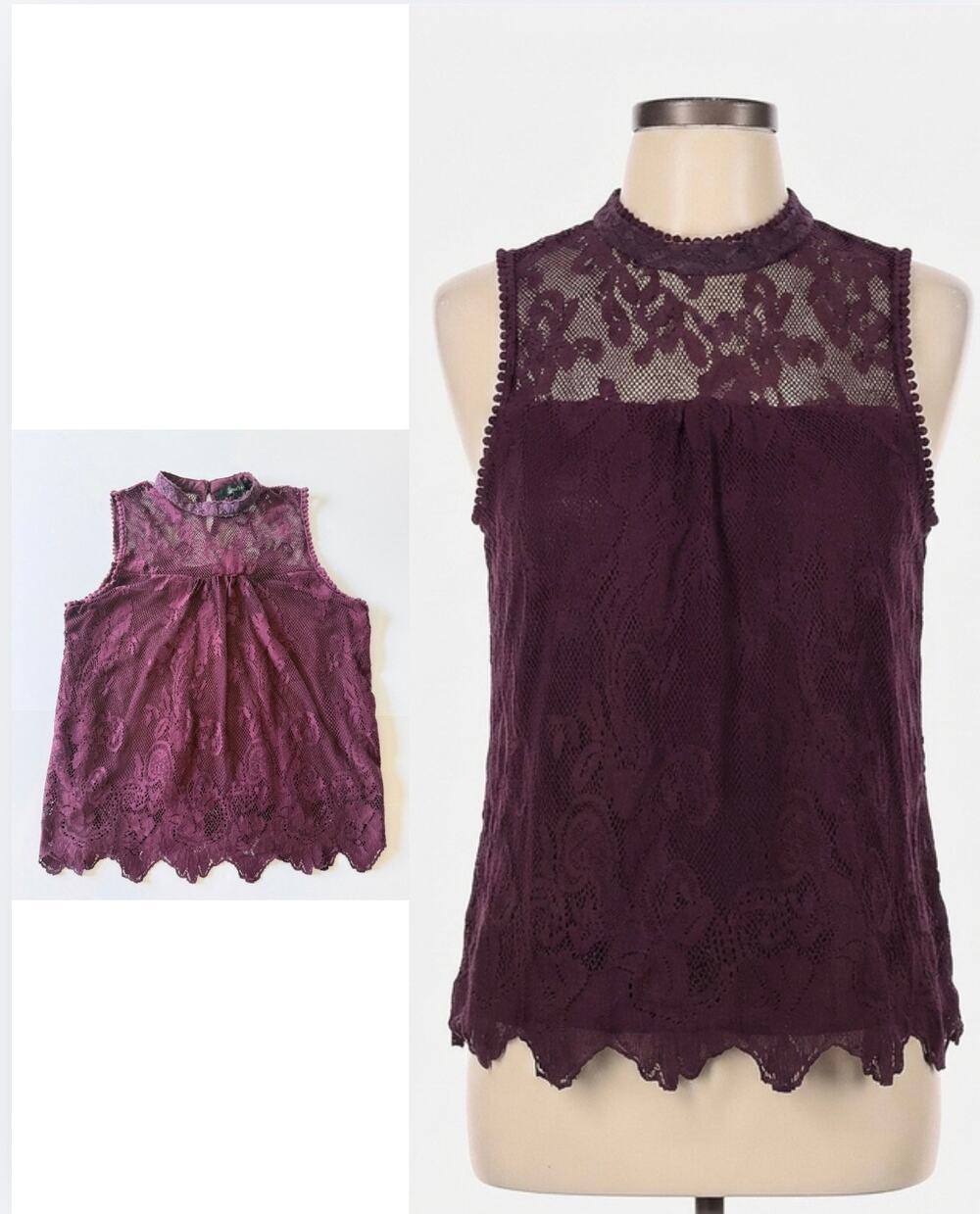 Sweet Rain Plum Lace Sleeveless Top Size L Mock Neck